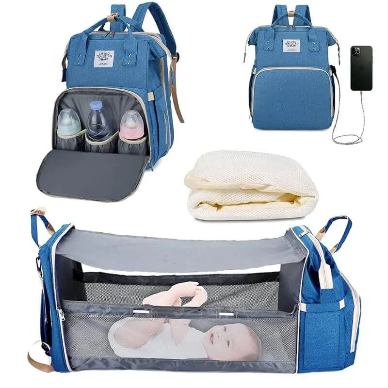 Sac à dos à couches 3 en 1 pour bébé, pliable, lit de bébé, sac de voyage  étanche avec chargement USB, sac à dos avec lit proxy 3 types