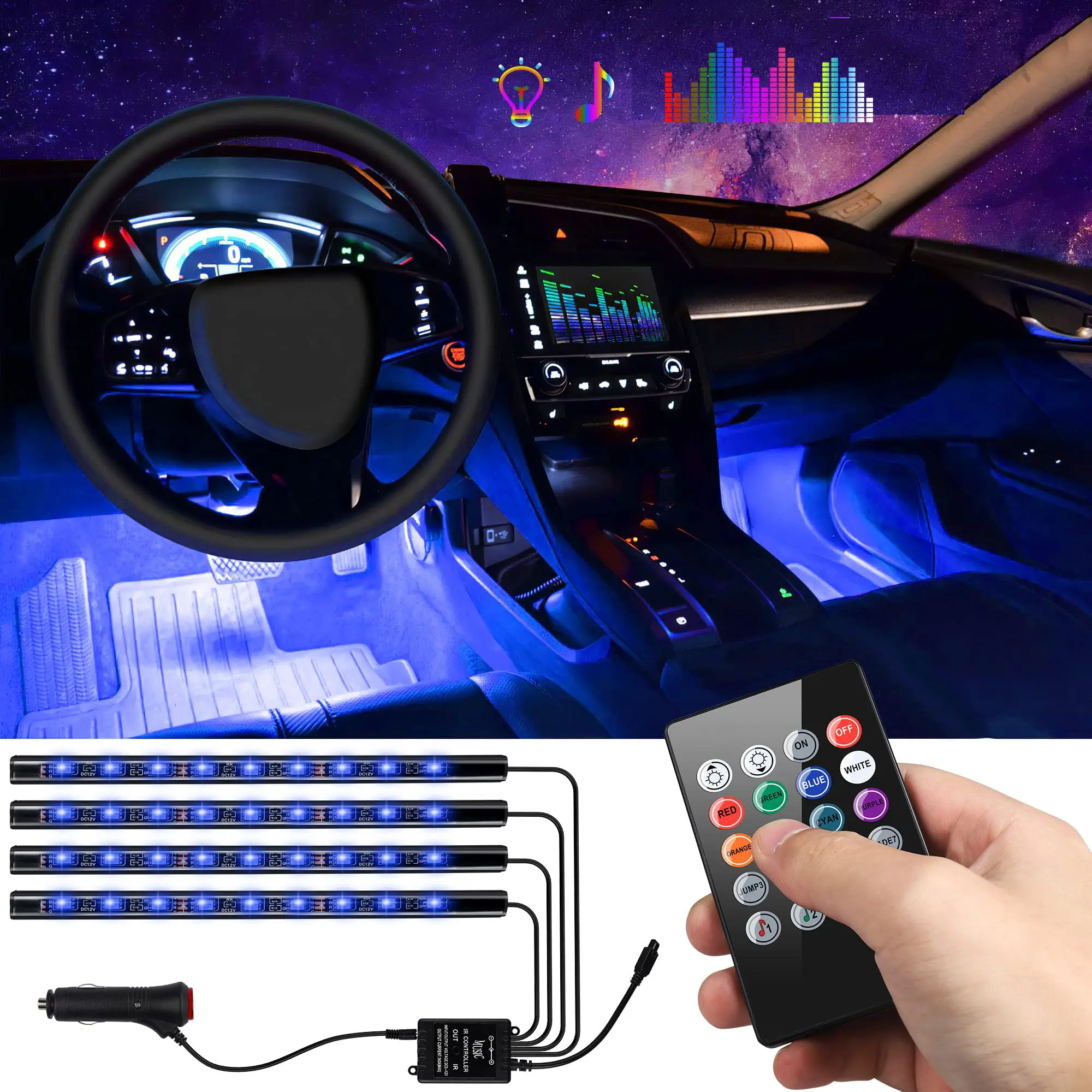 Éclairage LED pour voiture, 5 en 1, 6 m, avec contrôle par