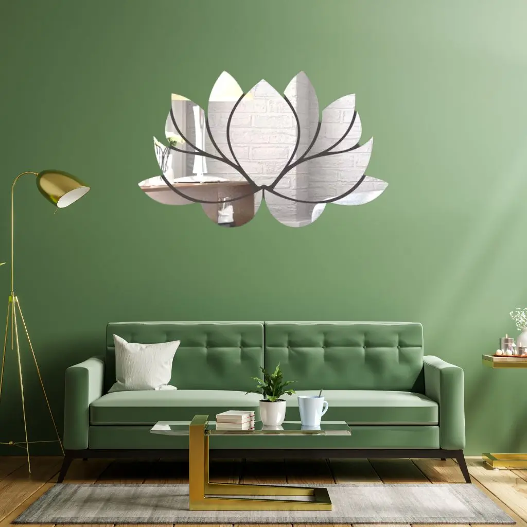 1 Pc Lotus Sticker Mural Miroir Acrylique Fleur Peel And Stick