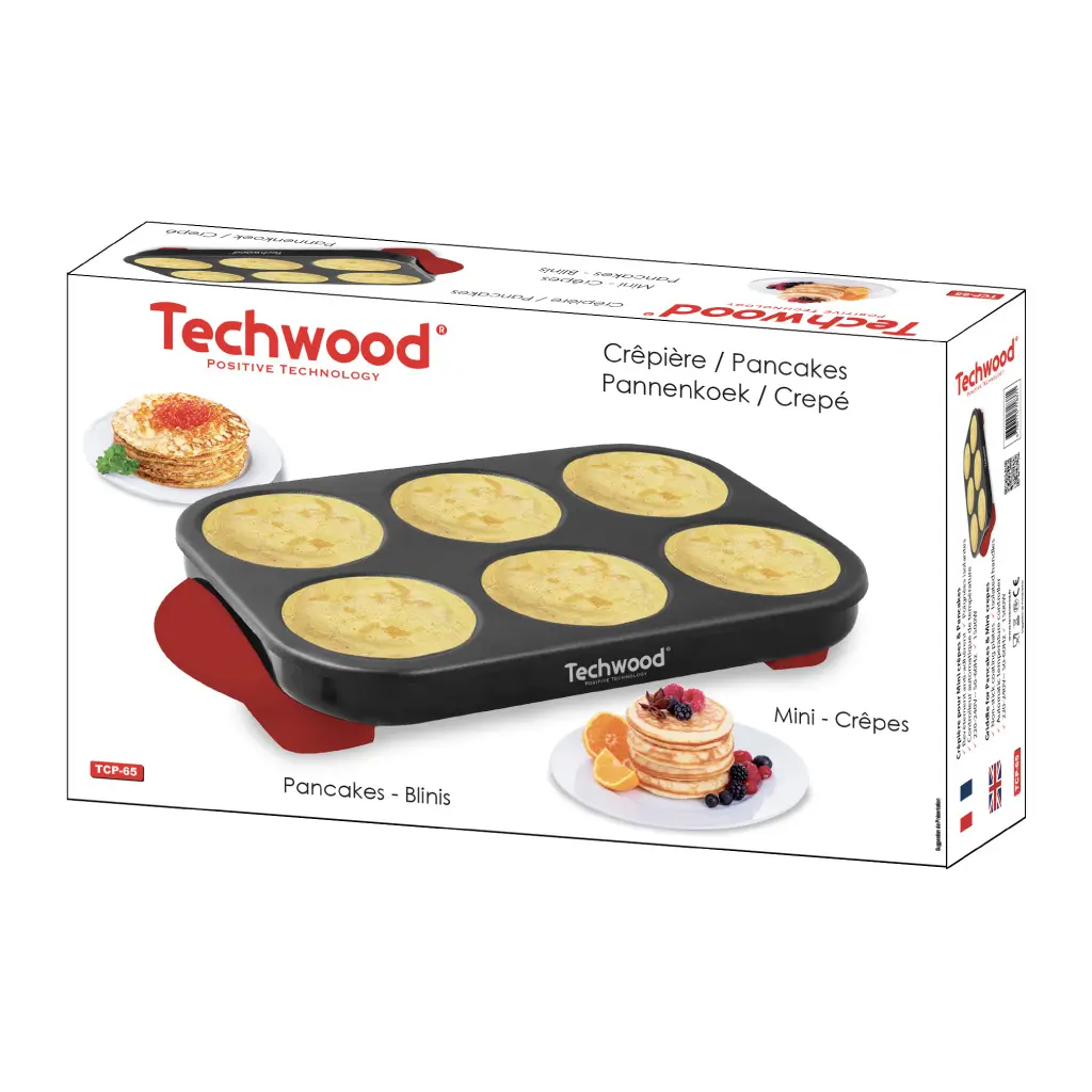 Techwood Crêpière 6 Personnes Mini Crêpes et Pancakes 1500 W TCP-65