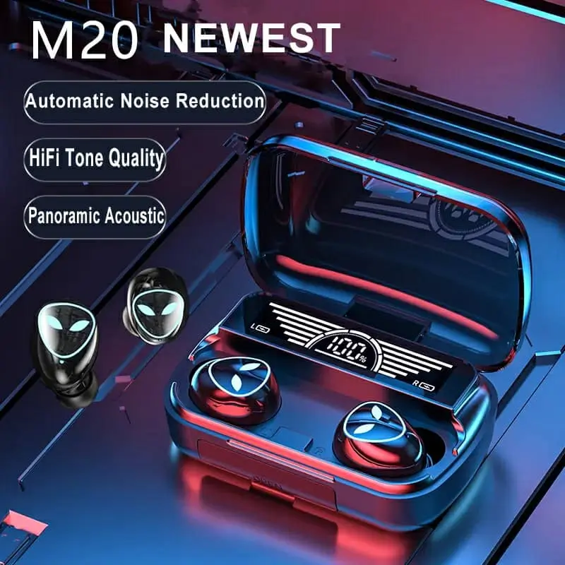 M20 Earbuds V5.3 Bluetooth Sans Fil et Power-Bank de Charge IPX7