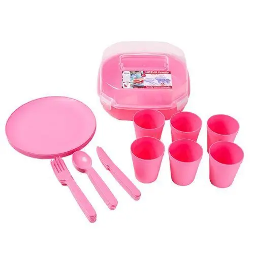 COM-FOUR® 31x Set de Pique-Nique - Vaisselle réutilisable pour 6 Personnes  - Mallette de Pique-Nique - kit Pique niques (Rose) : : Jardin