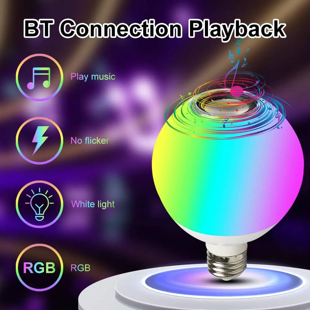 Lampe intelligente Bluetooth E27 RGB, veilleuse musicale réglable à distance
