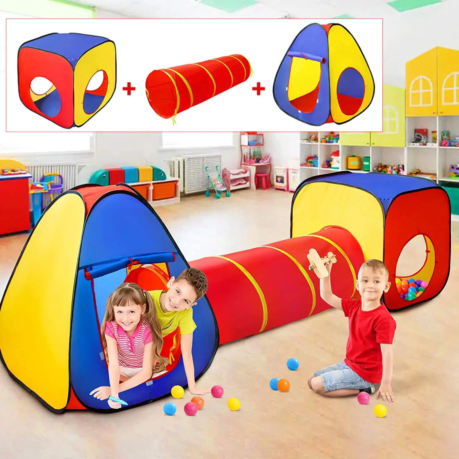 Tente de jeu 3 en 1 avec tunnel fosse pour enfants - Letshop.dz