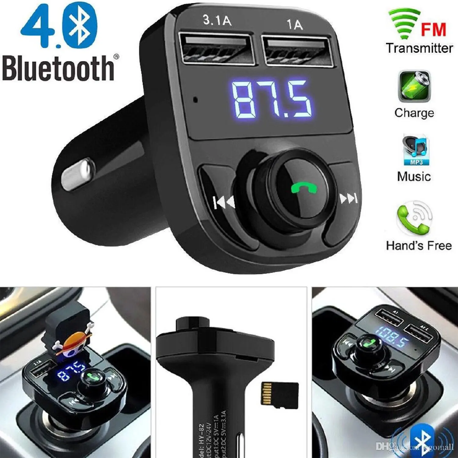 Car X8 Wireless Bluetooth FM Transmitter Kit USB Fast Charger Adapter Mp3  Player