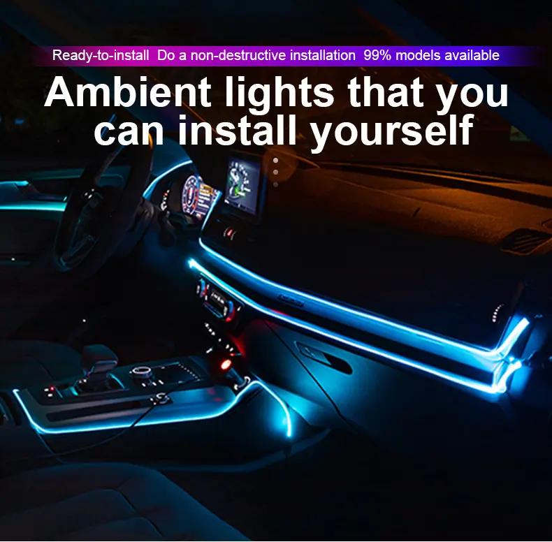 Acheter Bande lumineuse LED pour intérieur de voiture, Kit d'éclairage néon  en Fiber optique RGB avec télécommande APP, lampes décoratives automobiles