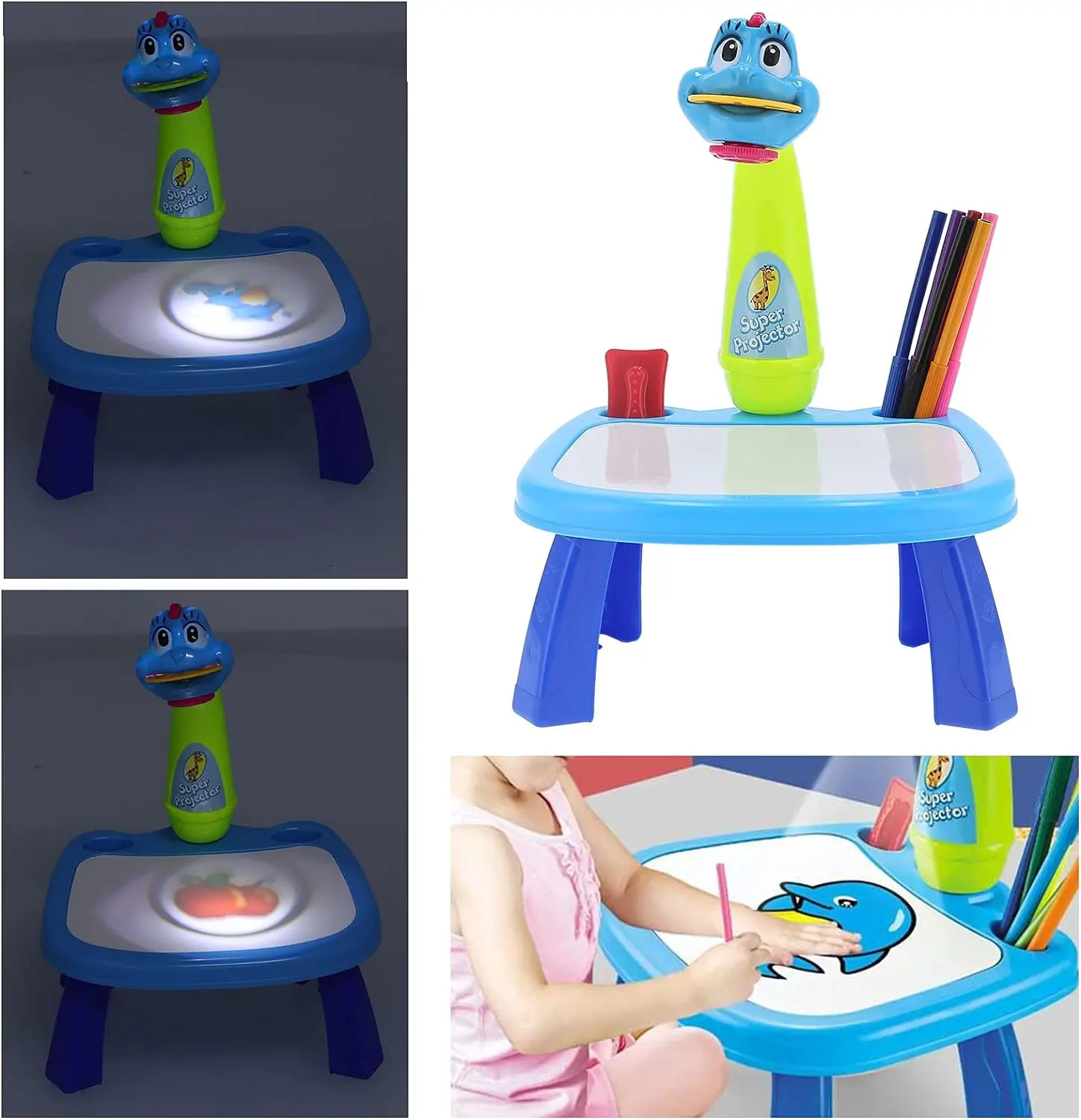 Table de dessin avec projecteur en forme de dinosaure, table à