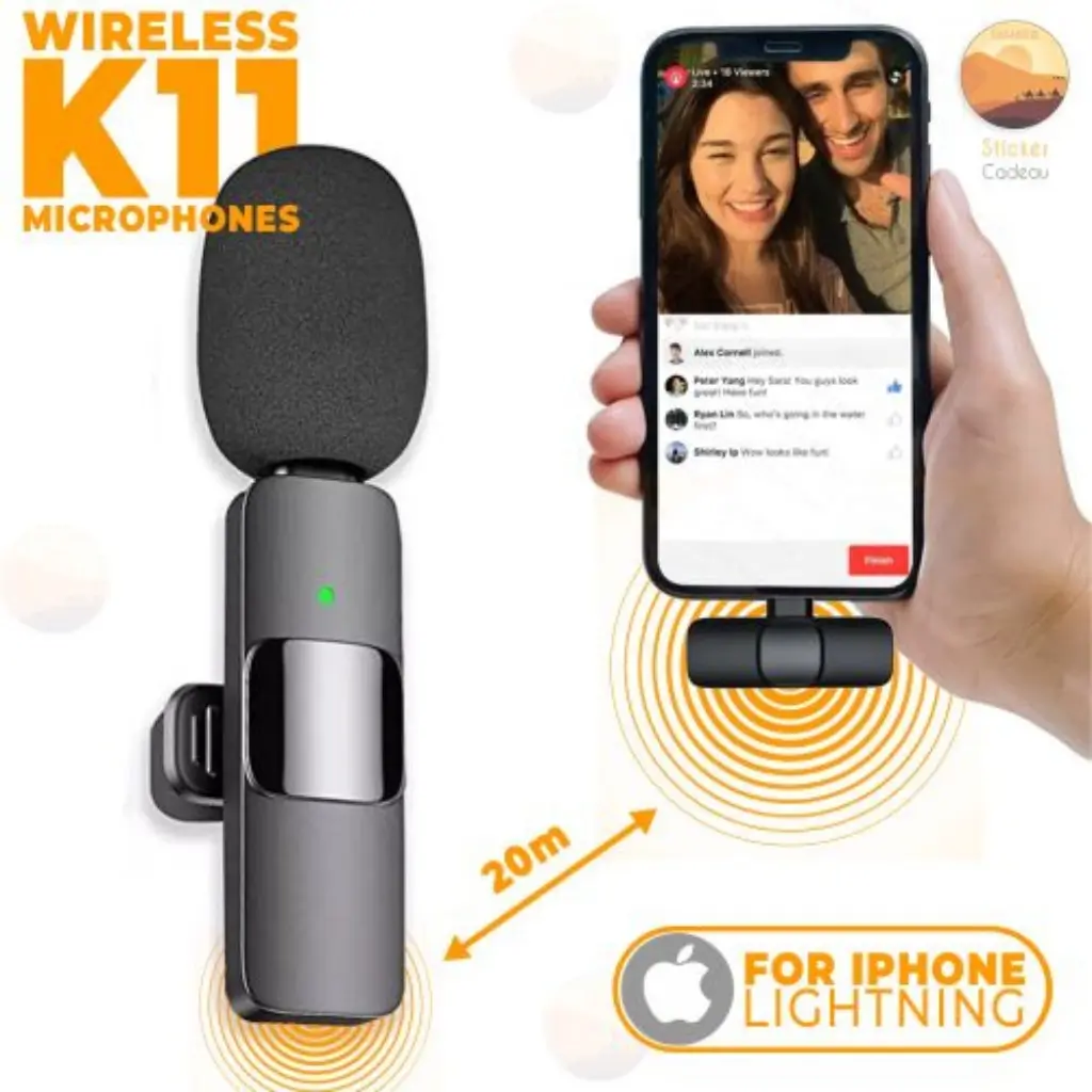 K11 Microphone-cravate sans fil Recording Audio Video Androïd