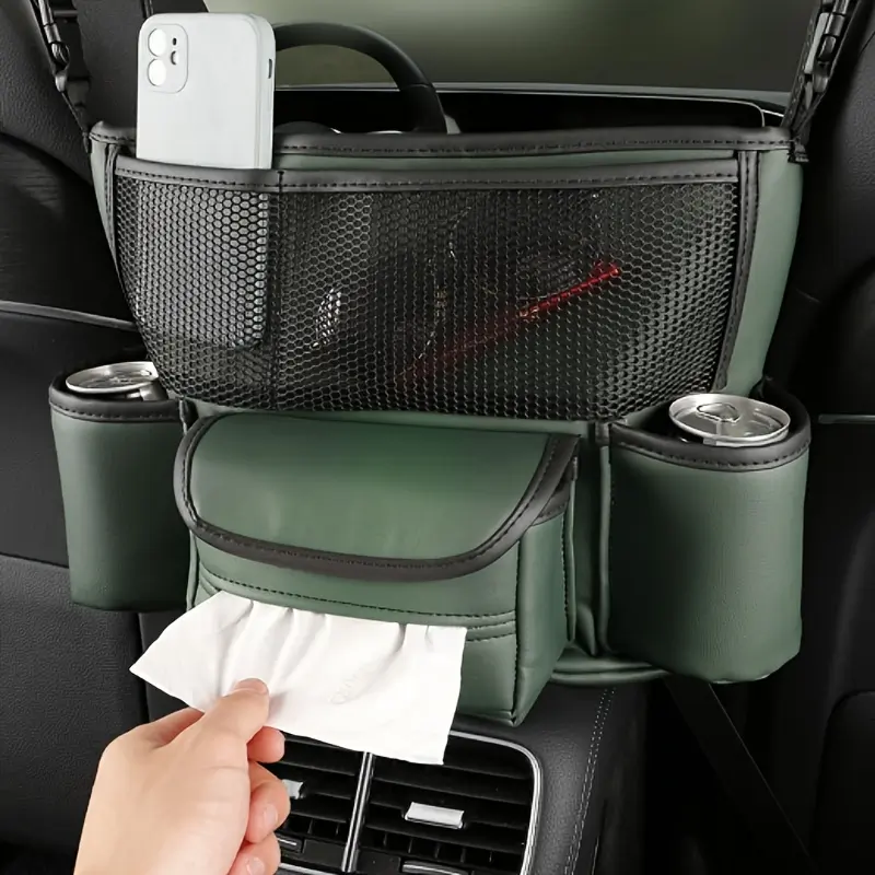 Organisateur de voiture Sac de rangement en cuir entre le porte-sac à main  de siège d'auto Rangement de poche en filet de voiture