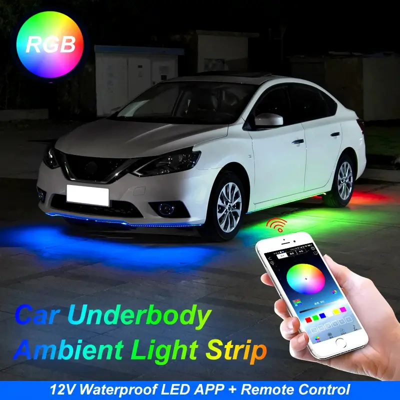 Bande lumineuse Led fluo RGB USB pour intérieur de voiture, Kit d