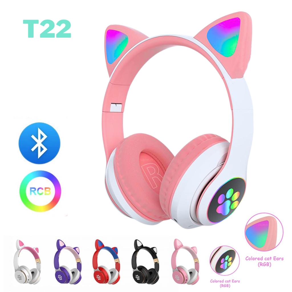 Casque oreille chat mignon oreille chat lumineux bluetooth compatible 5.0  casque casque sans fil 7 changement de couleur